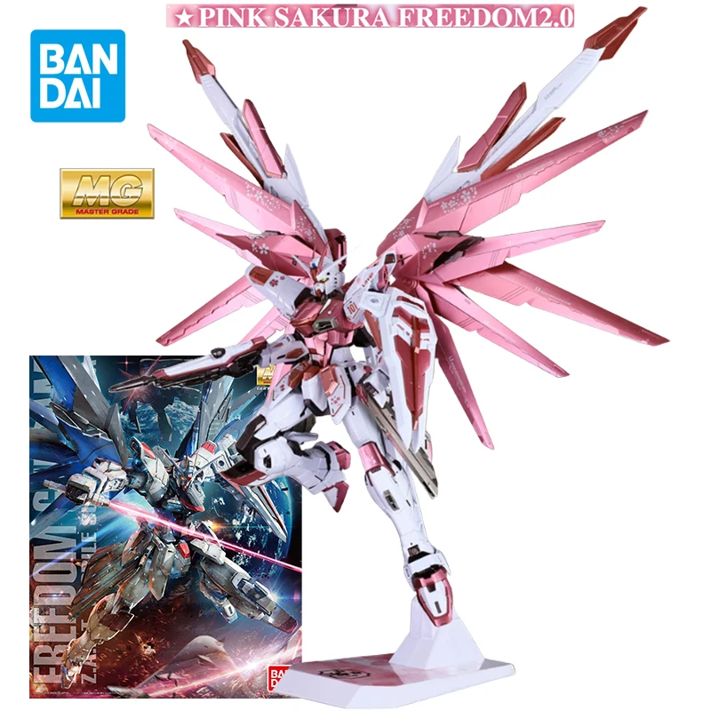 Bandai Freedom Gundam Action Figure MG Pink Sakura 2.0 Freedom Gundam Model Kit Collection Toy Paint Metallic Color