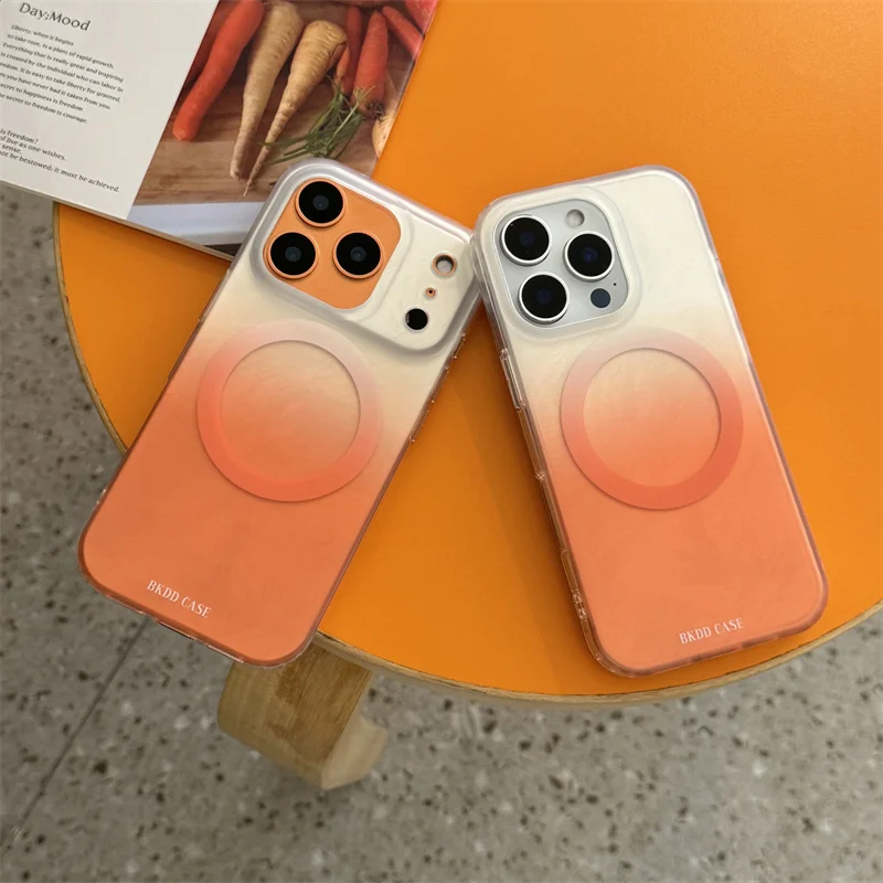 

Fashion Simple Orange Magnetic Phone Case For iPhone 17 Pro 14 15 16 Pro Max Cover Shockproof Protective Cases For Apple 16 Prom