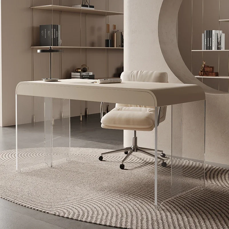 Cream Style Floating Desk Modern Acrylic Legs Home Study Designer Writing Computer Desk Dresser Mesa Office Furniture Setup