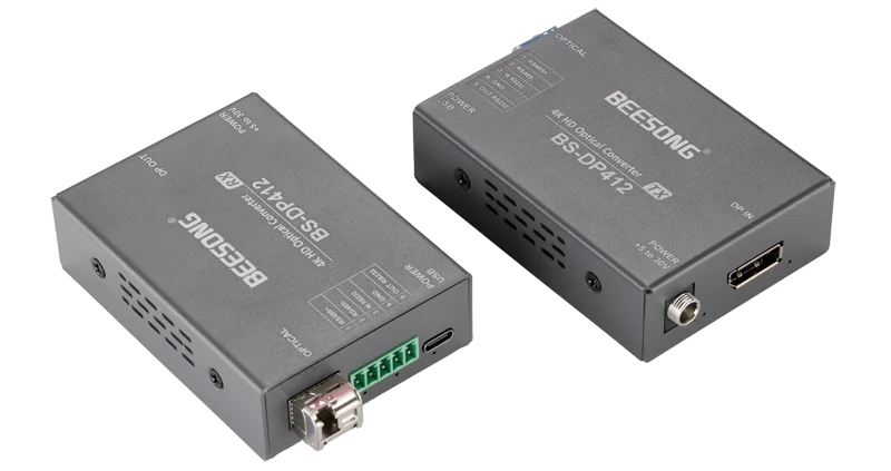 BEESONG 4K 60Hz DP Transceiver Over Single Mode Fiber Extend up to 10km Support RGB 4:4:4 Compliant HDCP 2.3/2.2 and DP 1.4
