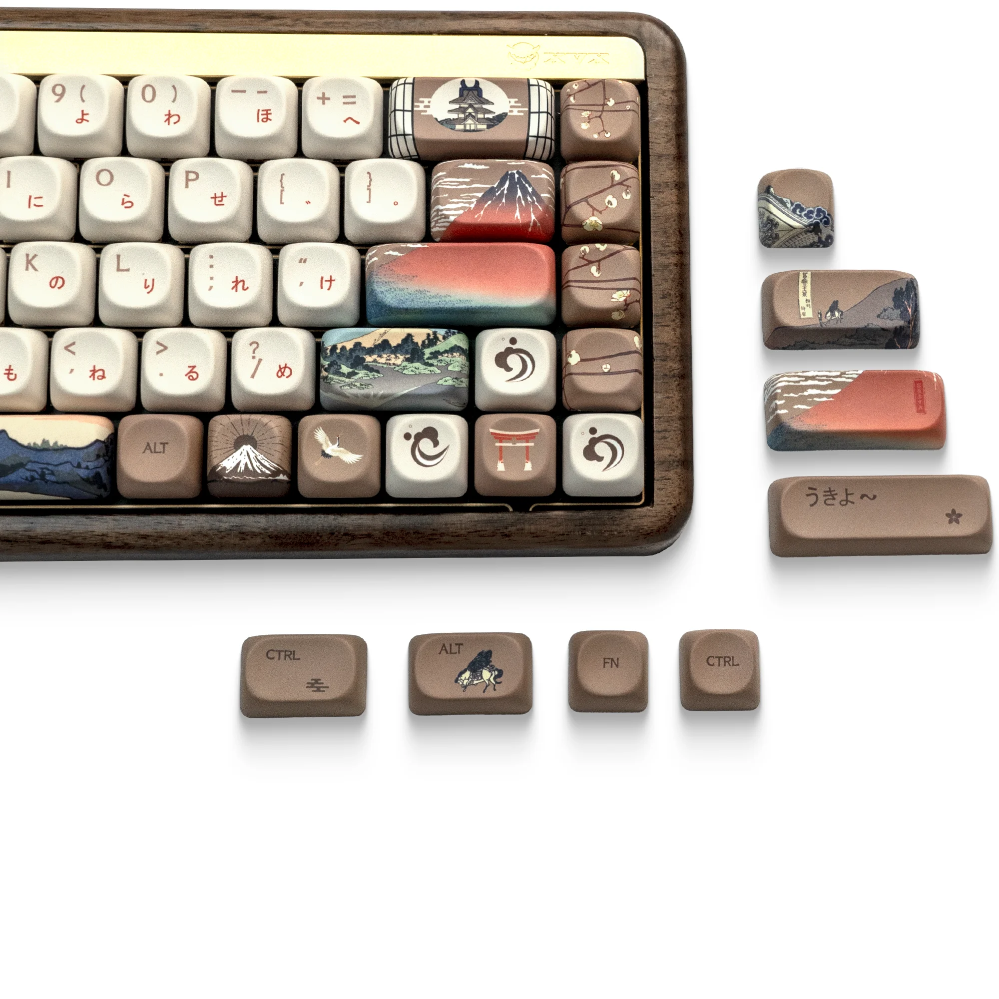 XVX  Oil Painting Style Brown Round Keycaps MOA Profile PBT Keycap for Cherry MX Mechanical Keyboard 140 Keys