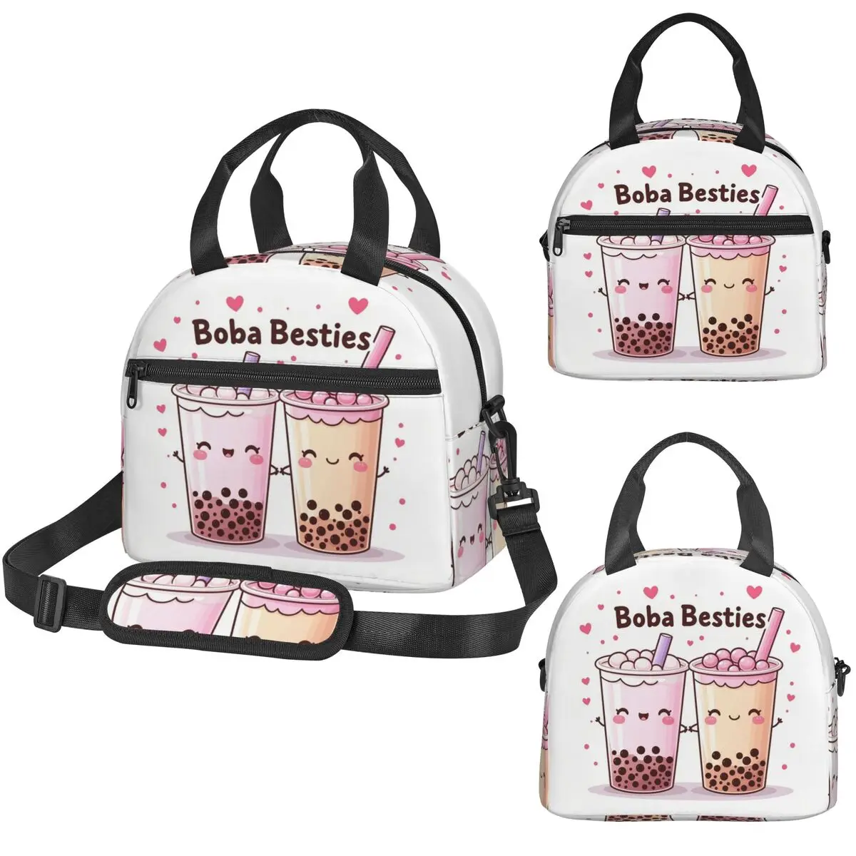 

Термосумка для обедов Boba Besties Cute Kawaii Bubble Tea для детей, школьный термоконтейнер, портативная сумка-холодильник для ланчей