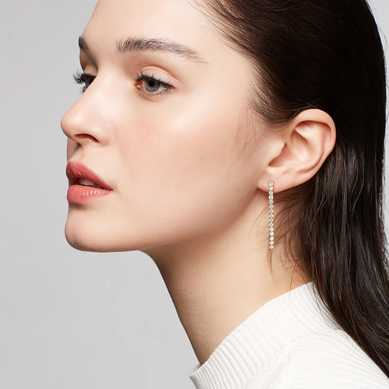 OXTAO 2.5 مللي متر مويسانيتي استرخى القرط مجوهرات نسائية ريال 925 الفضة طويلة الثريا أقراط الزفاف غرامة مجوهرات هدية