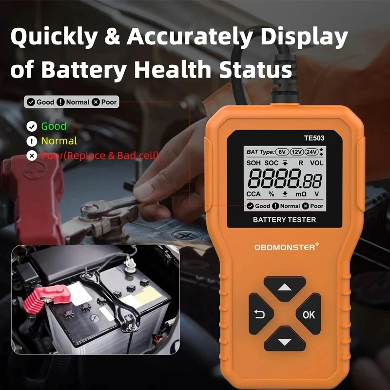 Car Battery Tester 100-2200 CCA Battery System Analyzer BM550 Auto Battery Tool 6V 12V 24V Car Battery Detect Accessories