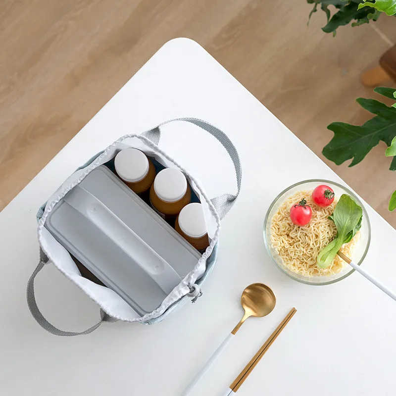 Lunch Box Food Bag Organizer Organizer Hand Strap Picnic Food Storage Bags Thermal Insulated Canvas School Bento Lunch Container