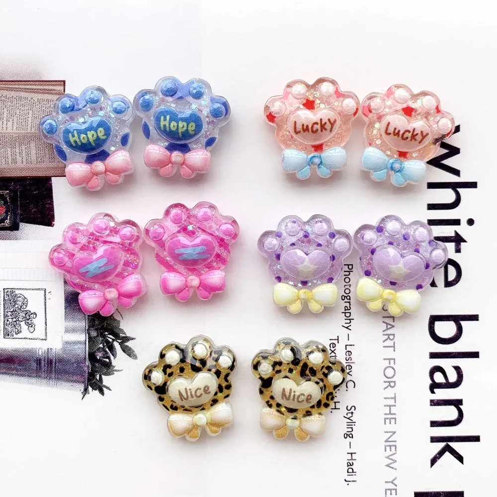 10pcs Cute Cartoon Kawaii Butterfly Bow Hope Paw Flat Back Resin DIY Scrapbooking Cabochons Decoration Accessories