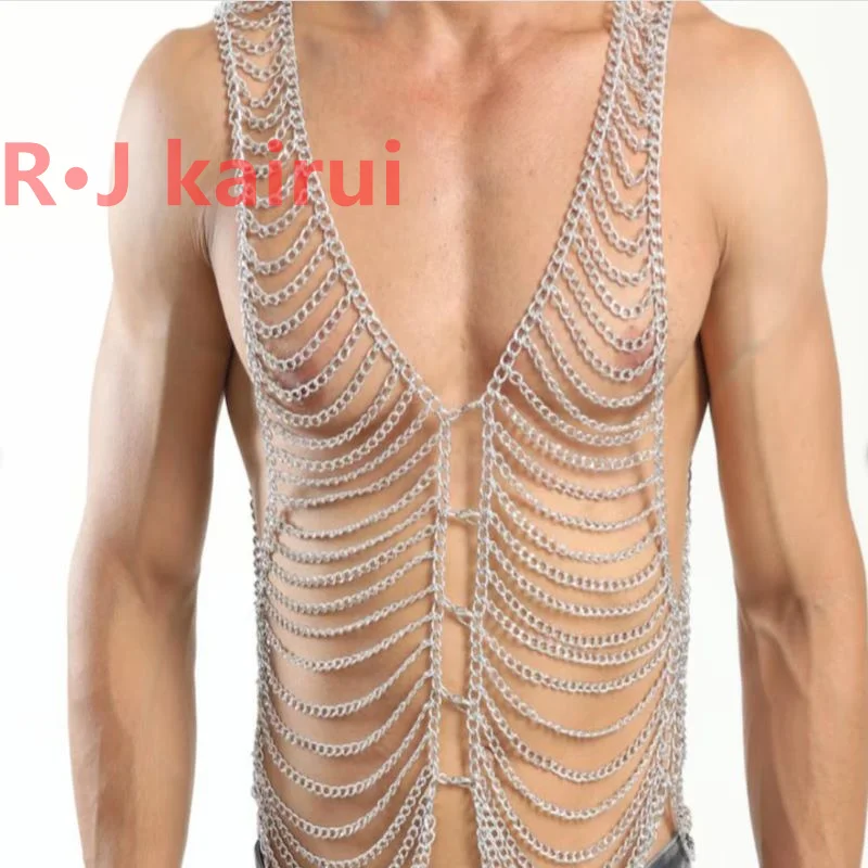 RJ Fashion Handmade Gold Men Chains Jewelry Unique Punk Necklace Body Chains Cosplay Jewelry 3 Colors