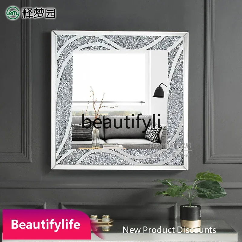 

6239Square bathroom mirror Modern light luxury porch decorative background wall wall hanging mirror Creative mirror