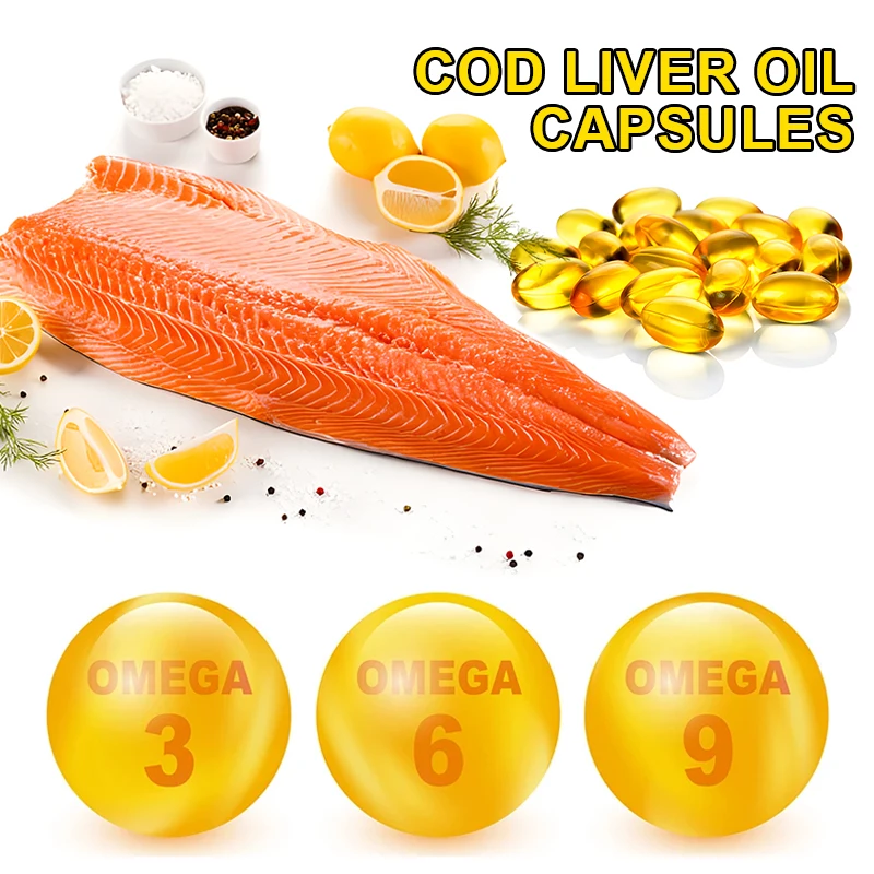 Cod Liver Oil Capsules- Wild Caught EPA DHA Omega3 Fish Oil 1000mg with Vitamin D3 & A for Heart Joint Brain & Immune Support