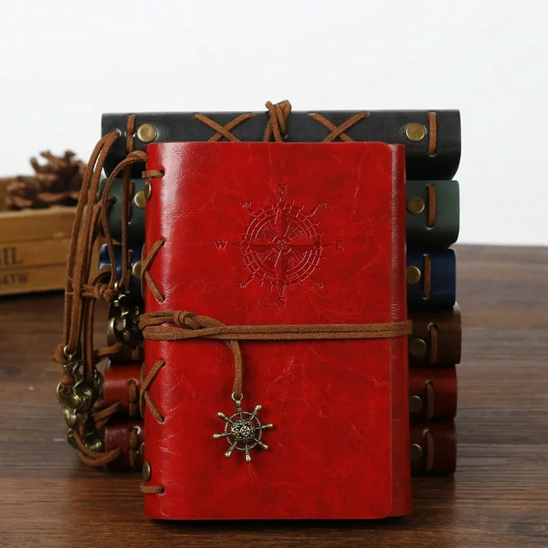 Retro Spiral Diary Notepad Vintage Pirate Anchors Agenda Binder Soft Cover Replaceable Kraft Paper Inner for Traveler JSB05