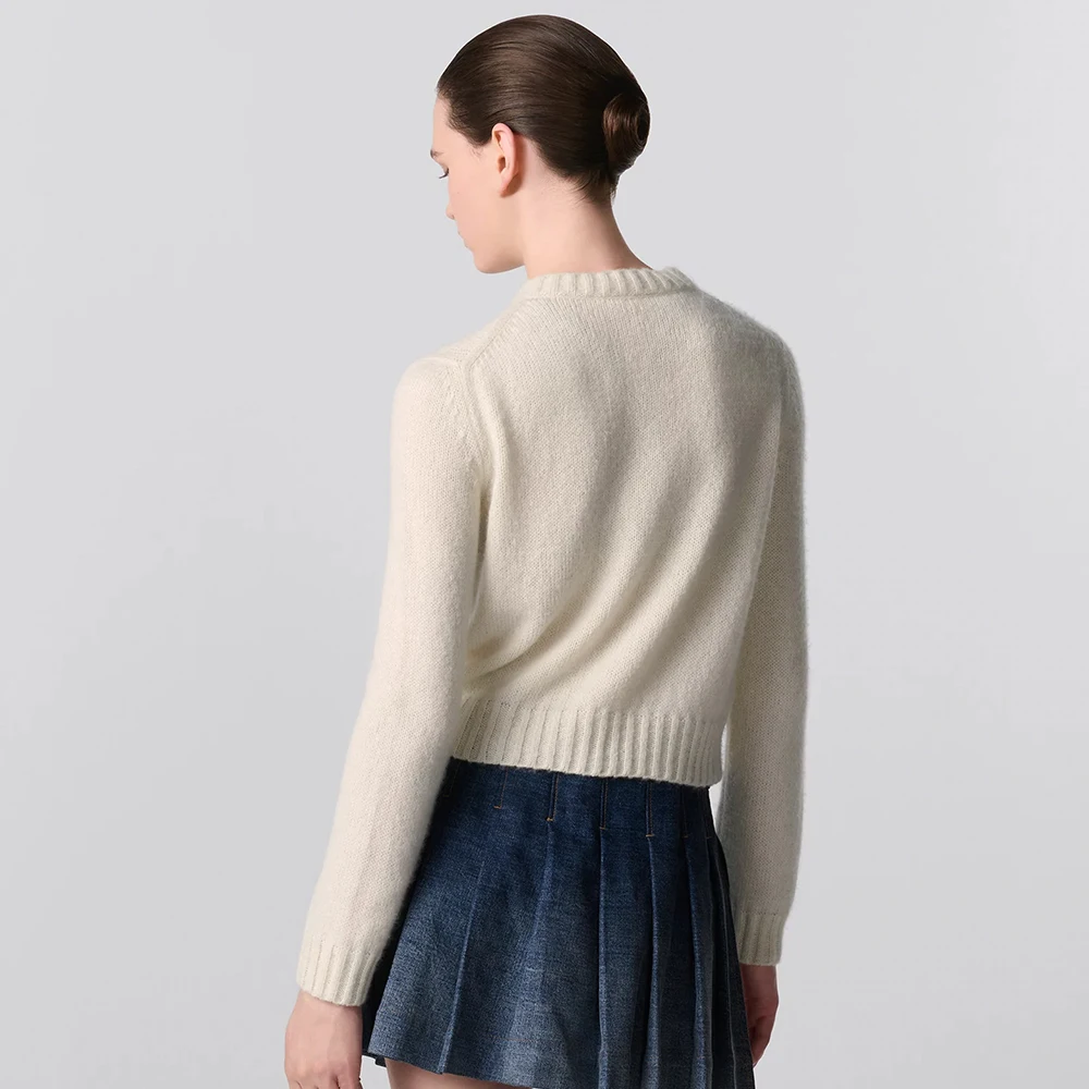 Pull en cachemire mélangé avec du tissu bleu, blanc # ms0770