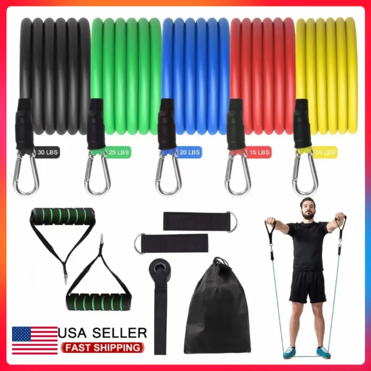 11 PCS Resistance Band Set Yoga Abs Exercise Fitness Tube Gym  Workout Bands