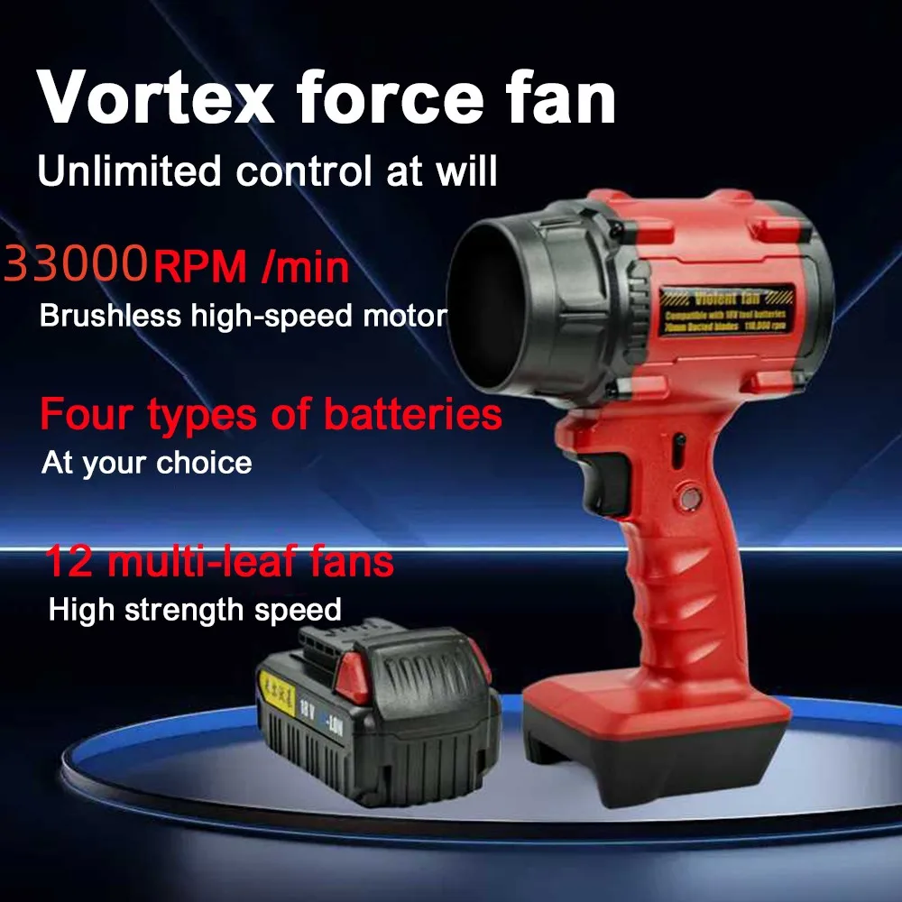 

Jet Blower Portable Violent Turbo Fan For Makita/Dewalt/Milwaukee 18V 20V Lithium Battery Wireless Handheld Fan 12-Leaf Blade