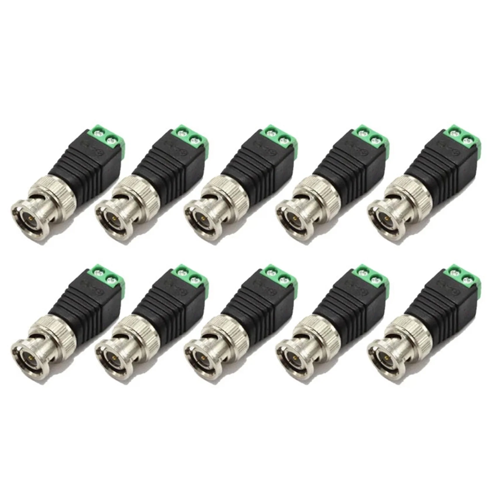 10Pcs Male Metal BNC Connector with DC Connector Plug Screw Terminal UTP Video Balun for CCTV Surveillance Camera