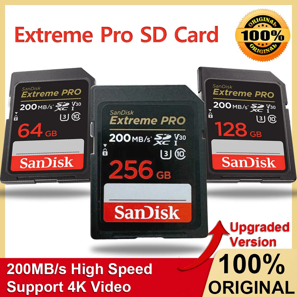 SD-карта SanDisk Extreme PRO 512G 256G 128G 64G 32G U3 4k Чтение до 200 МБ/с C10 V30 UHS-I SDHC/SDXC Карты памяти для камеры