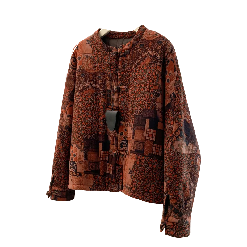 Retro Chinese Sle Dames Katoen Jaet Winter Nieuwe Grote Maat Losse Knoop Katoen Warmte Lichtgewicht Bovenkleding