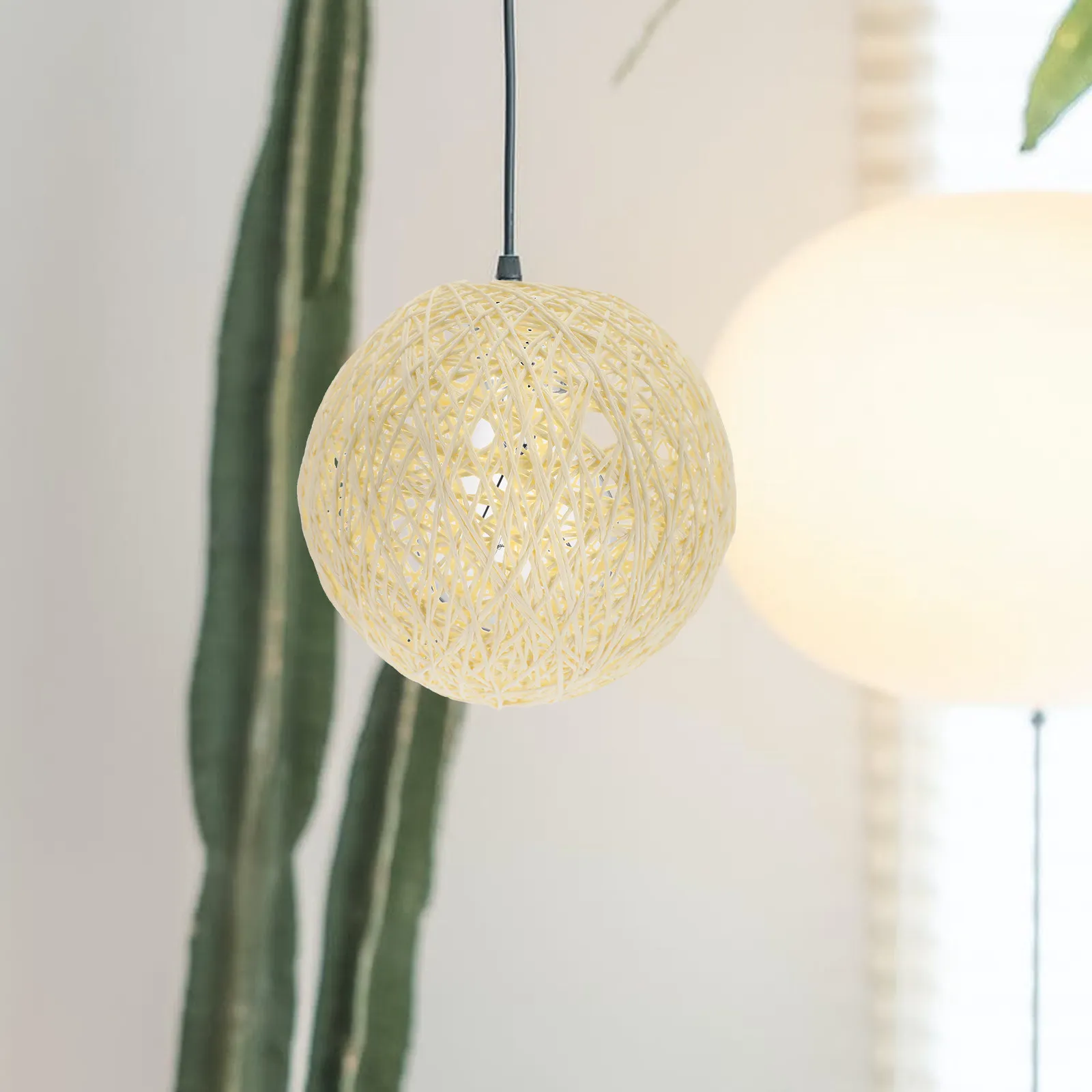 Rattan Ball Ceiling Light Shade Paper Lampshade Multipurpose Dust Cover for Table Lamps Pendant Lamps Indoor Lighting