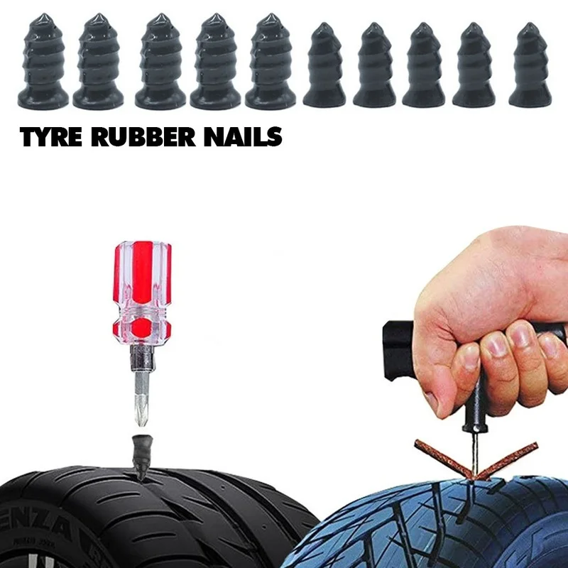 Car Motorcycle Bicycle Wheel Tire Repair Kit 10 Pack Rubber Nail Vacuum Tire Repair Nail Plug Puncture Repair Strip Seal