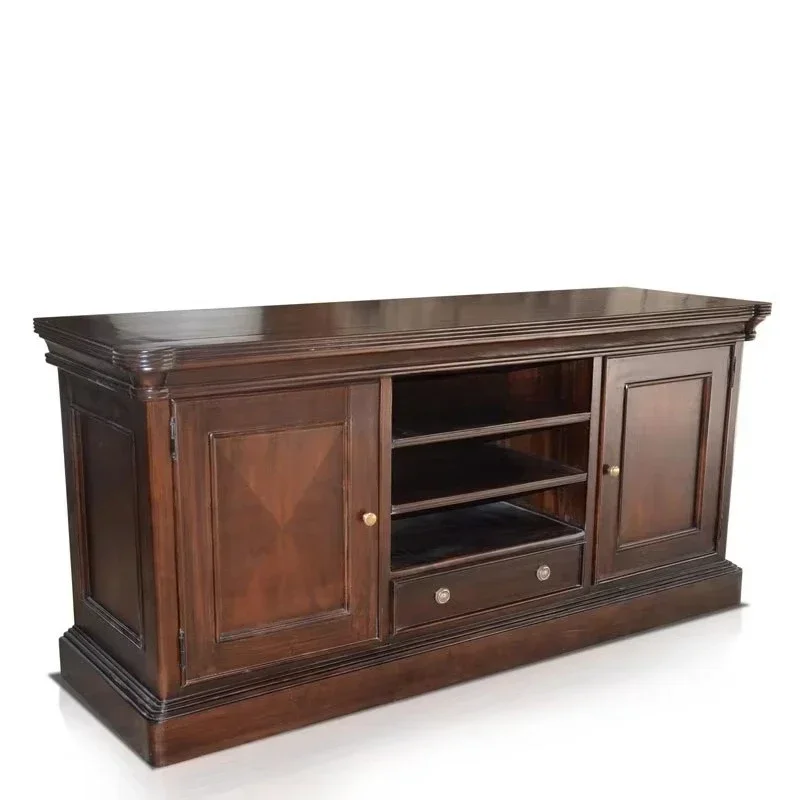 

Тумба под телевизор в колониальном традиционном стиле из тика, мебель для гостиной, темный цвет.