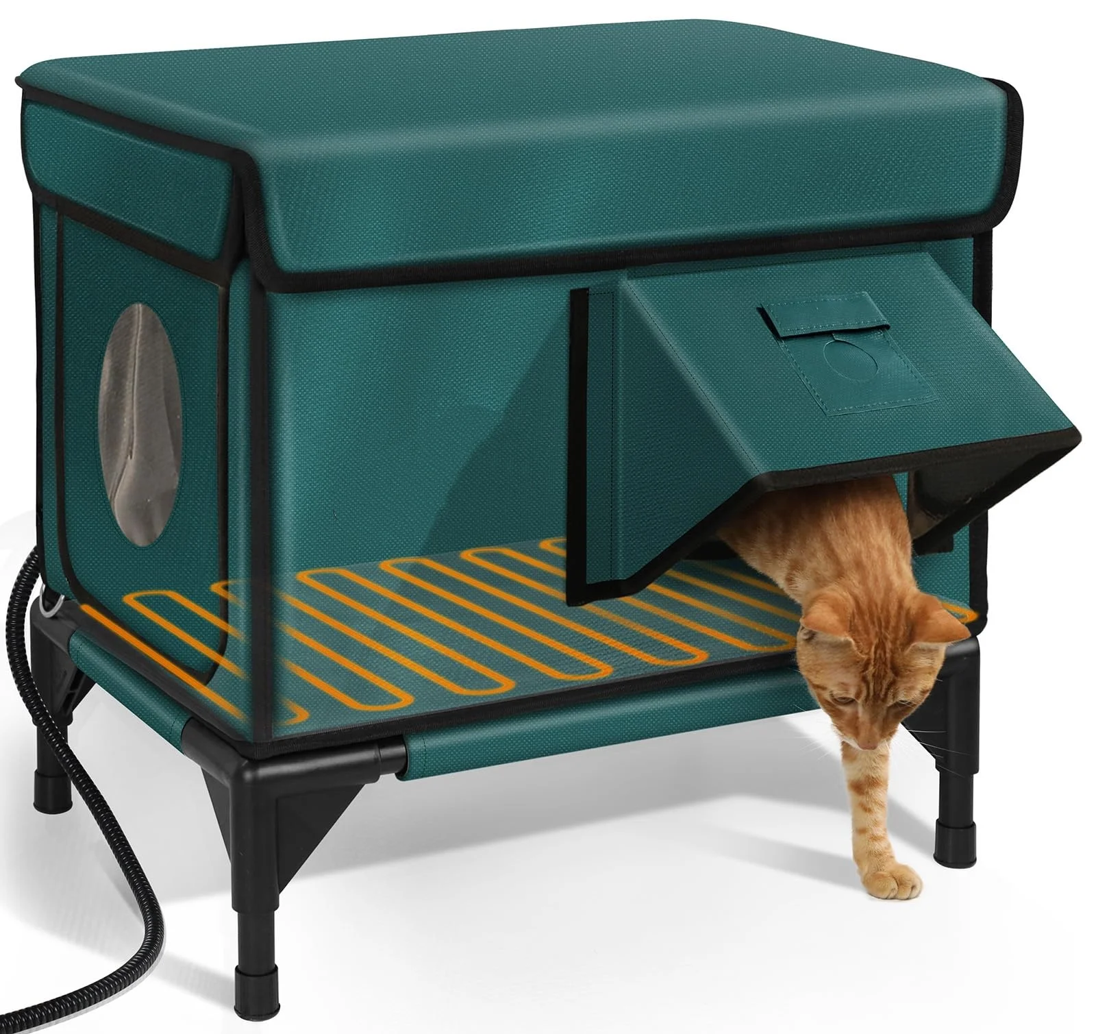 Outdoor heated cat house Waterproof safe escape door Insulated cattery with wild barn cats