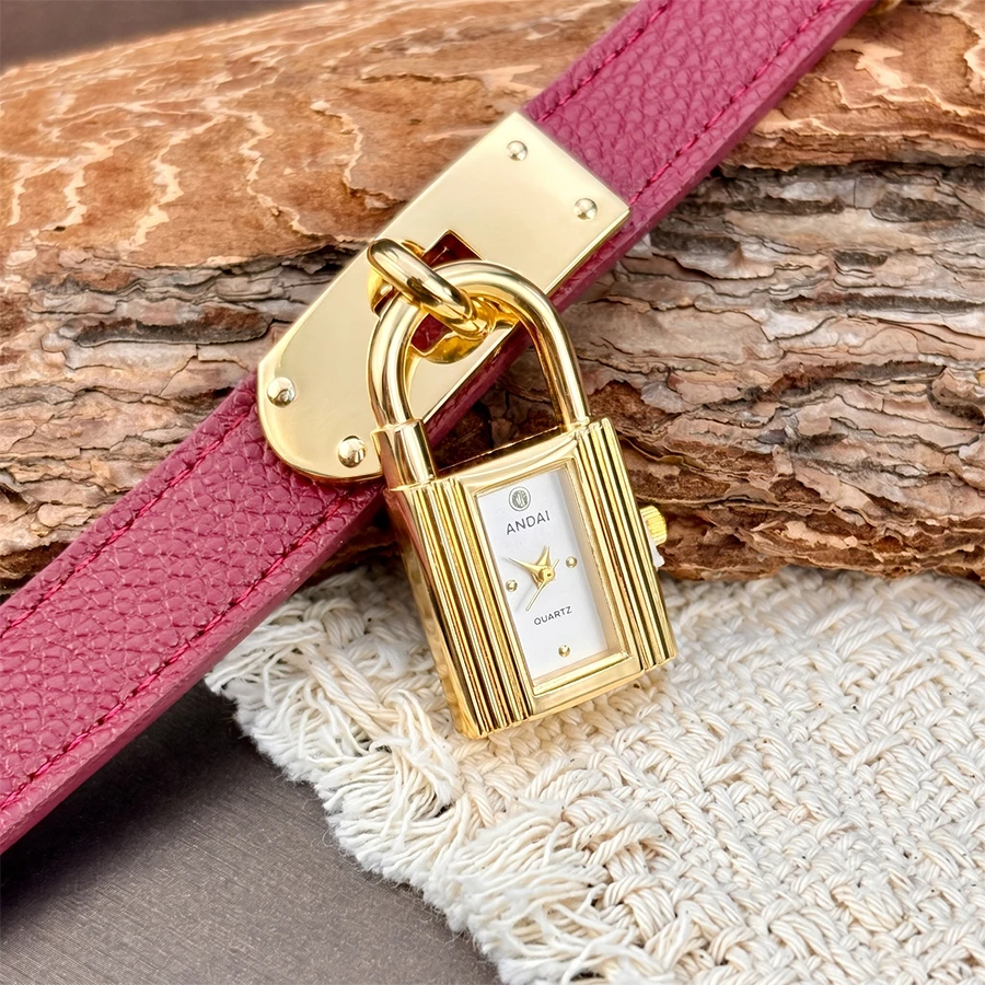 Leather Watch for Woman: Edgy Padlock Dial Soft  Strap Bold Personalized Fashion Watch for Women view 5