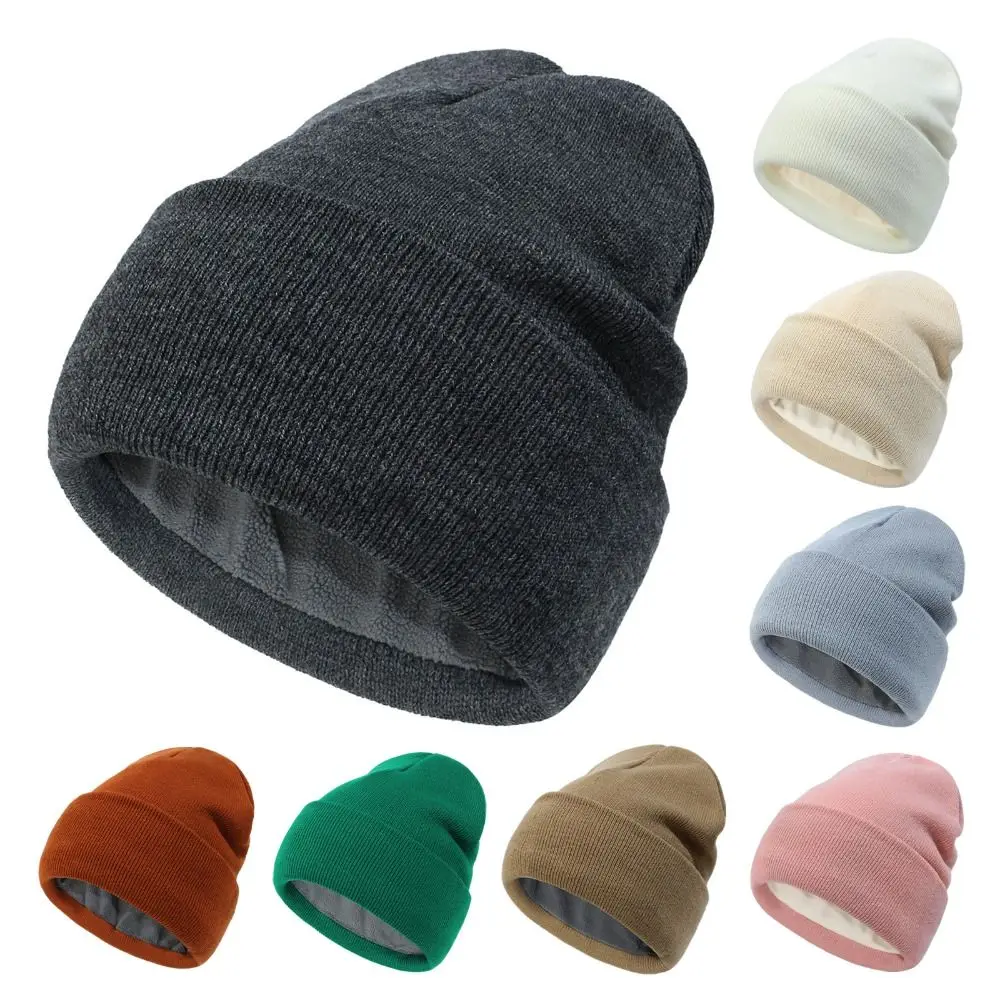 Casual Women Knitted Hat Autumn Winter Wool Warm Hat Woolen Hat Unisex Soft Thick Ski Hat Fleece Lined Beanie Hat White Black