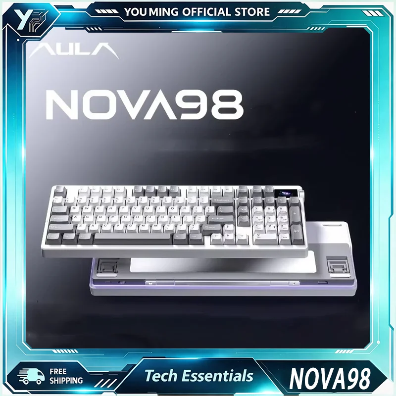 AULA NOVA98 Wireless Mechanical Keyboard 98‑Key Smart Screen Hot‑Swap RGB Backlit Tri‑Mode Gaming Keypad For PC Esports Gamer