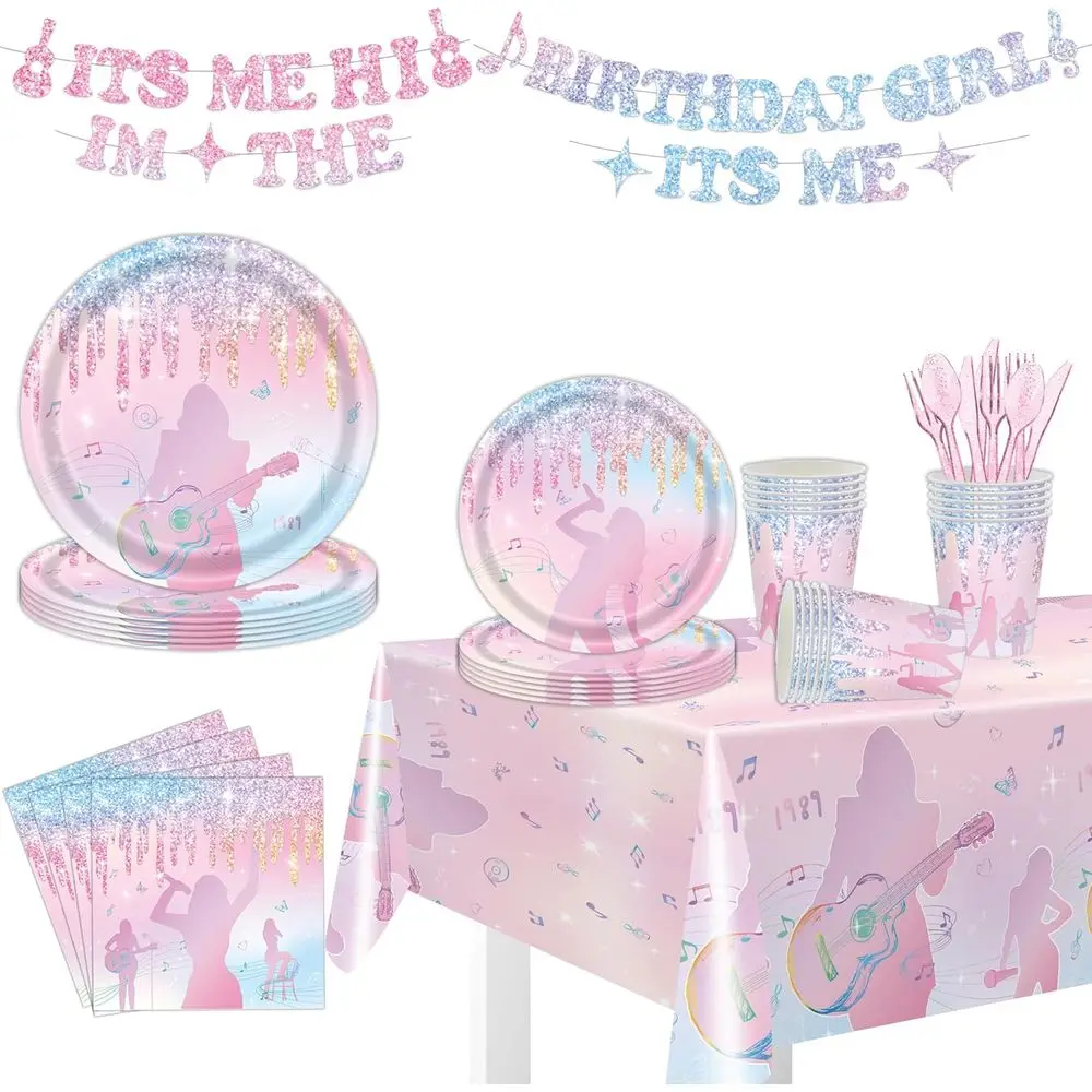 

142Pcs It's Me Hi I'm the Birthday Girl Party Supplies Music Singer Concert Fans Birthday Party Disposable Tablewares Decoration