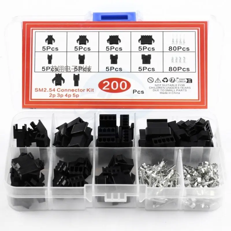 200PZS Conectores SM2.54mm Paso 2/3/4/5Pin JST SM Macho y Hembra Cabezal Enchufe Carcasa Pines Conectores Terminal de Engaste Adaptador 2