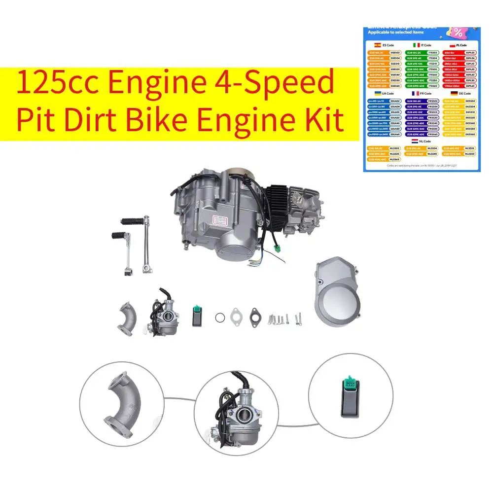 125cc Engine 4-Speed Pit Dirt Bike Engine Kit Manual Clutch Kick Start ATV Engine Motor 125cc Engine for Honda CRF50 CRF70 XR50