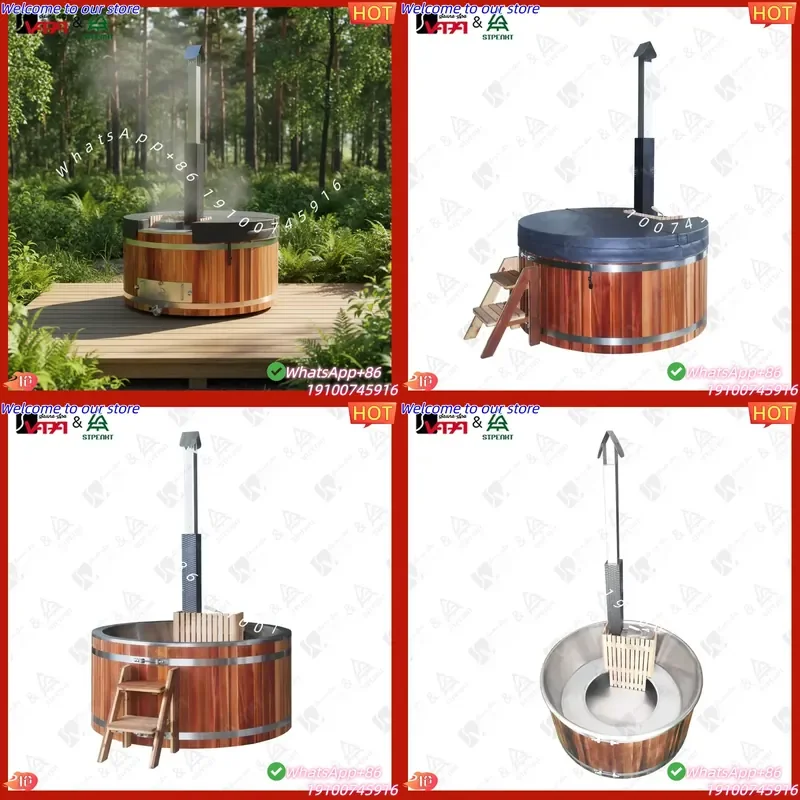 CE Certificate Vapasauna 5-6 Person Wood Burning Hot Tub with 304 Stainless Steel Liner Easy-Set Outdoor Spa OEM ODM Support