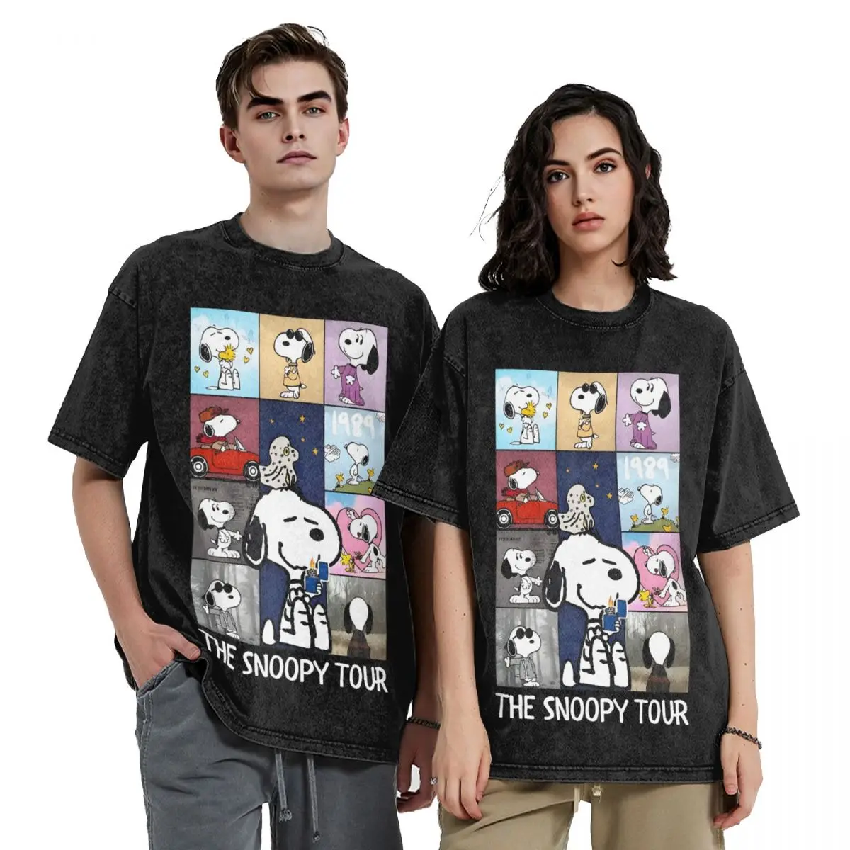 Hip Hop Cute Snoopy Accessories T Shirts Washed Style for Men Women Peanuts Comic Lover T-Shirt Retro Top Tees Streetwear