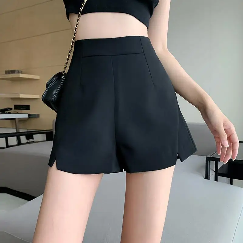 Summer 2025 High Waist Women Shorts Office Lady A Line Loose Wide Leg Casual Split Design