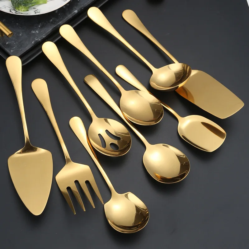 Stainless Steel Large Serving Spoon Fork Public Tableware Cutlery Soup Colander Butter Knife Shovel Kitchenware Kitchen Utensils