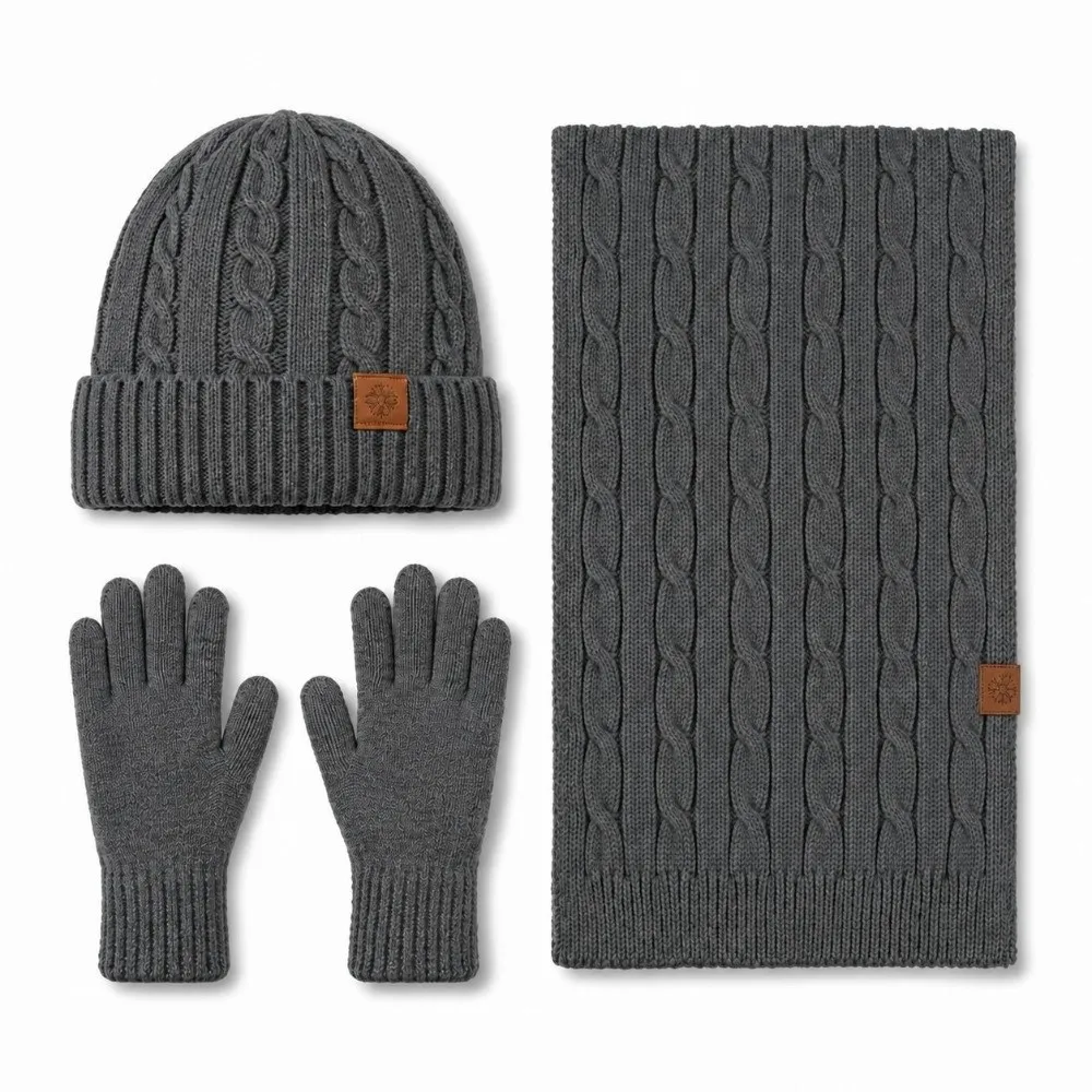 3Pcs/Set Warm Winter Hat Scarf Gloves Set Non Slip Lining Knit Beanie Snood Set Elastic Soft Scarf Neck Warmer Suit for Men