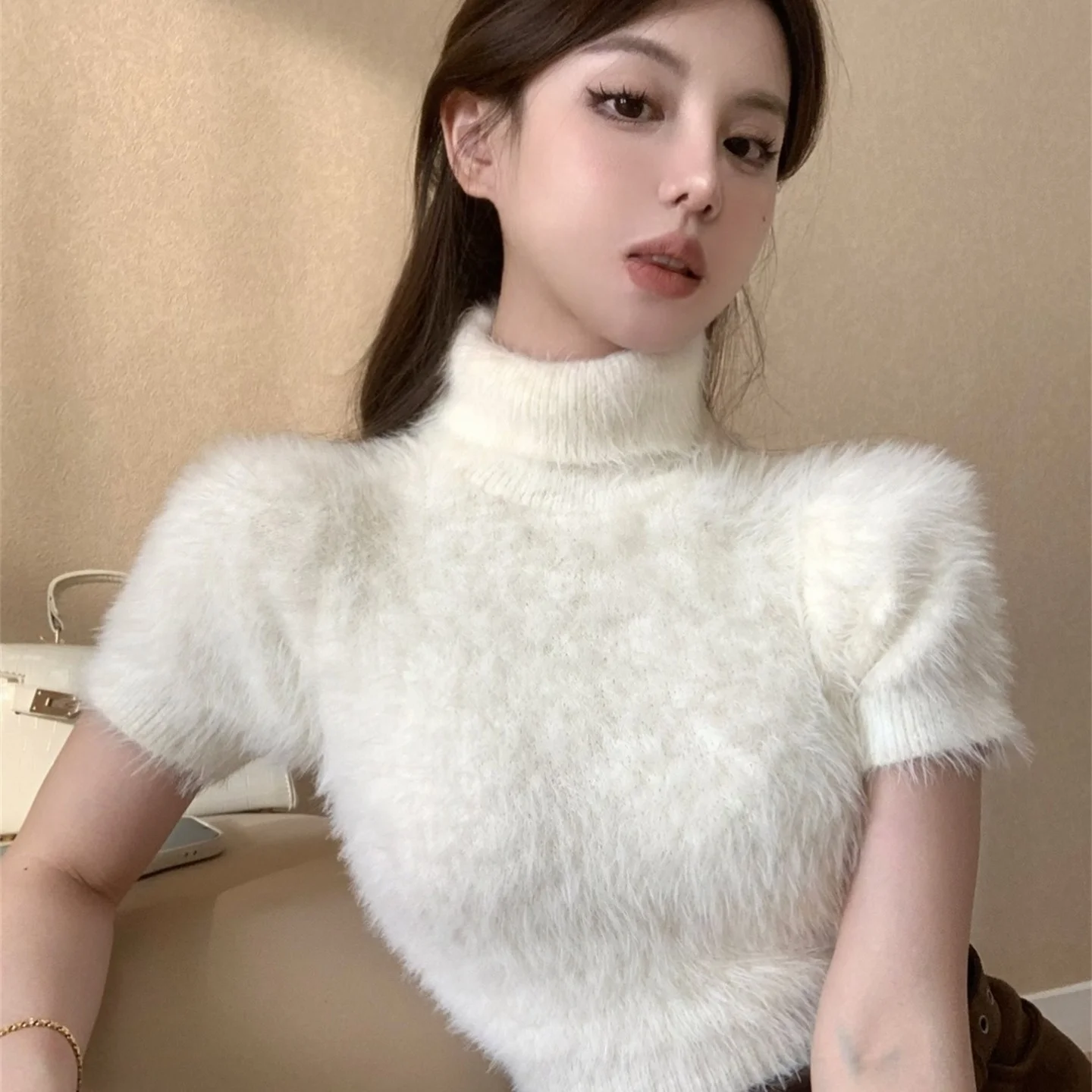 

Ele Winter New Faion Lazy Sle ort Sve Mink Женский топ Plu Faionable Lazy Feng ui Mink ort Sve irt