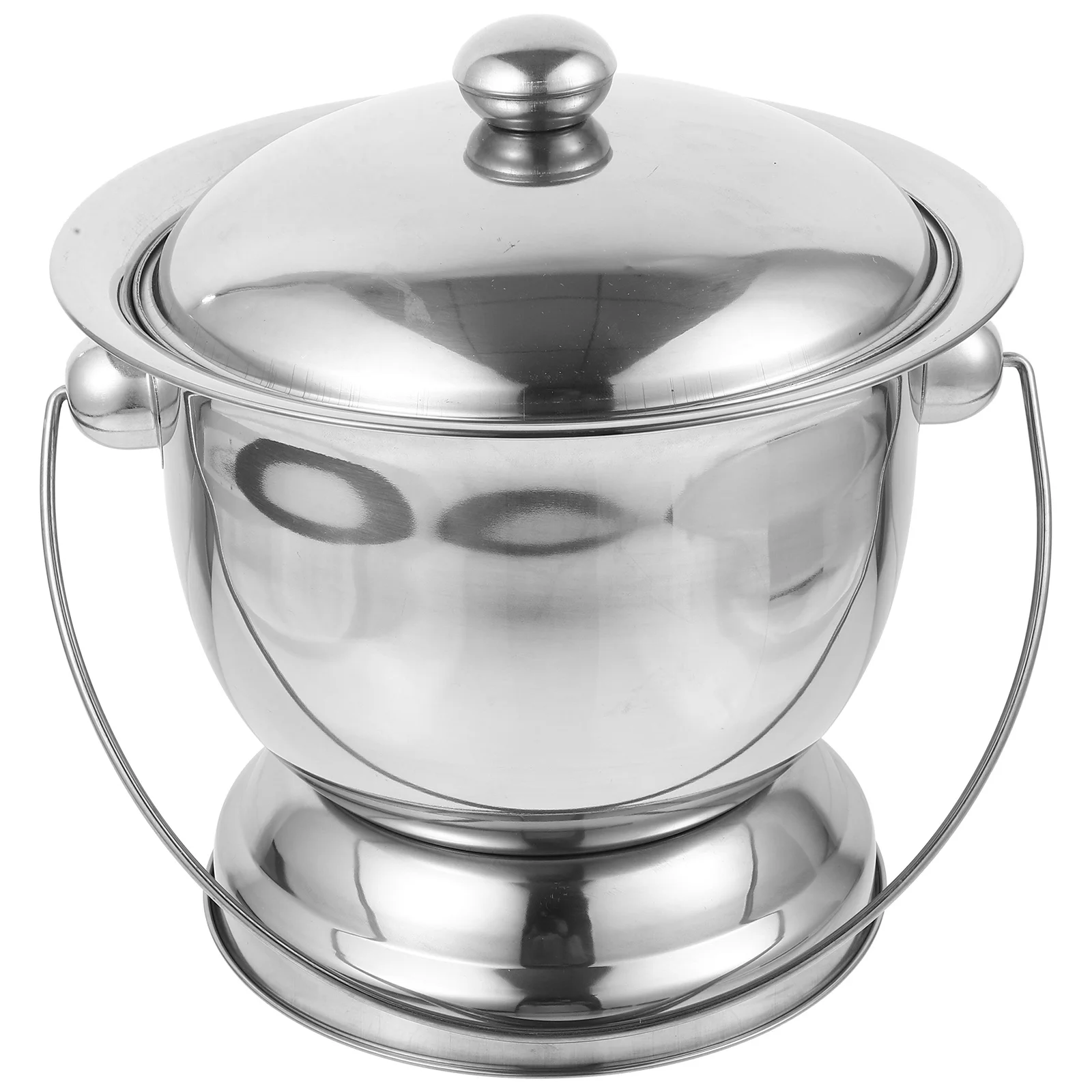 1 set 1 Set Stainless Steel Spittoon Unisex Chamber Pot Metal Urinal With Lid Portable Elderly Home Night Urine Bedpan Household