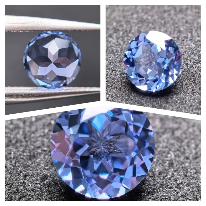 Hochwertige Labor-Saphir-Edelsteine in runder Form, Aquamarin-Anhänger für DIY-Schmuckherstellung, Materialien mit wählbarem Zertifikat – Detail 8