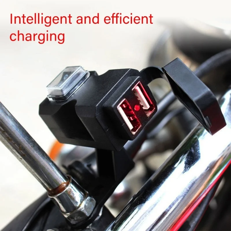 Universal Motorcycle Dual USB Charger Adapter Waterproof Motorbike Scooter Handlebar Power Supply Socket for Phone Charging