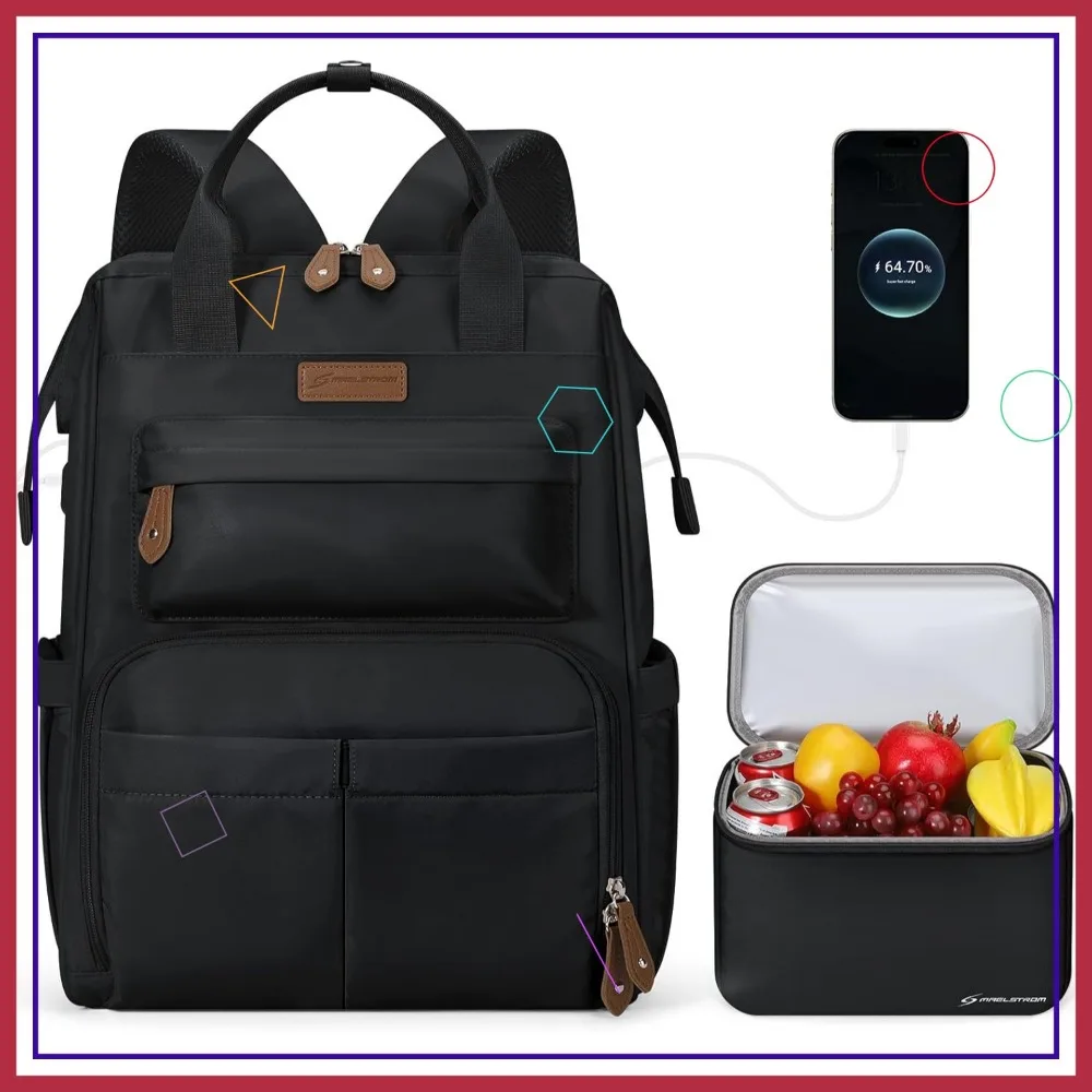 

Waterproof Travel Backpack with Laptop Compartment for 17.3 Inch, Insulated Lunch Bag, USB Charging Port