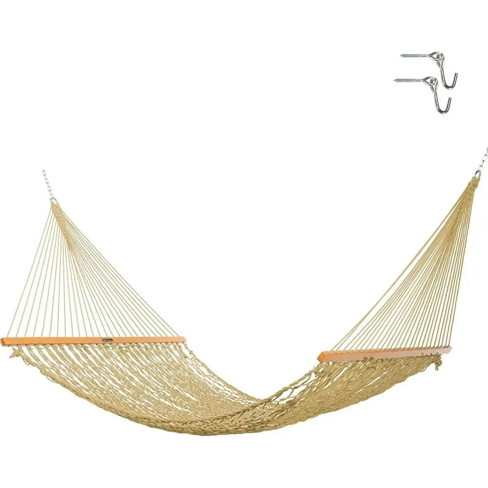 

15DCTAN Presidential Tan DURACORD Rope Hammock w/Extension Chains & Tree Hooks, Handcrafted in The USA, Accommodates 2 People