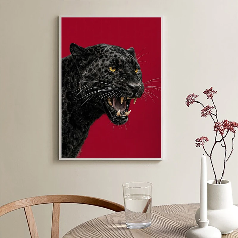 Vibrant Colorful Whimsical Dog Quartet Black Panther Aviator Dog Poster Black Cat  Canvas Painting Print Cozy Kitchen Home Decor