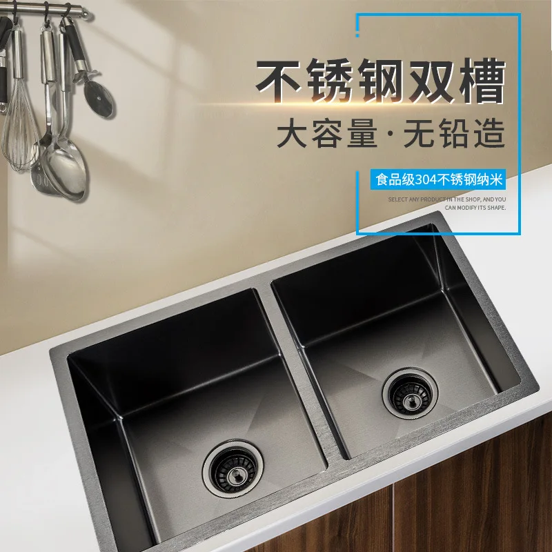 مطبخ أسود، منزلي، حوض نانو أسود، نانو، حوض خضروات 304 ستانلس ستيل