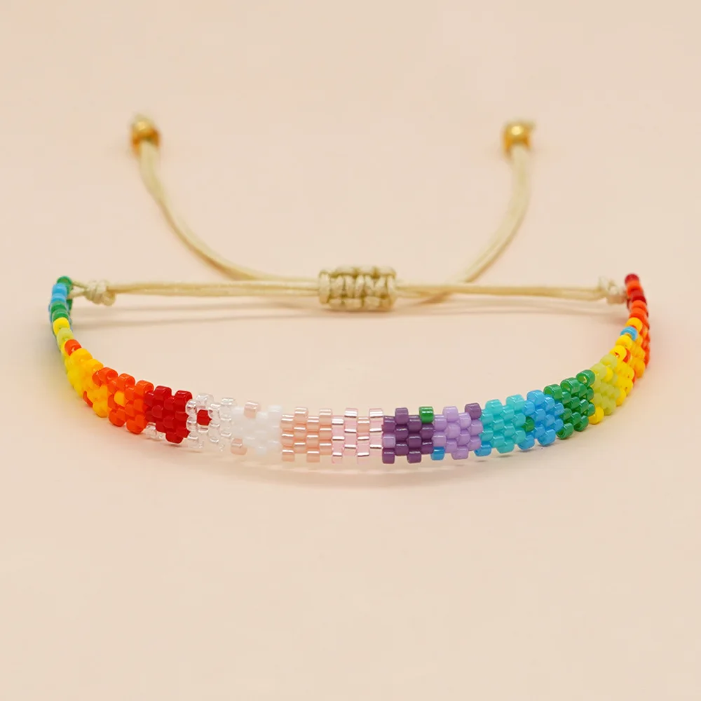 Beaded bracelet Arrow Bohemia Rainbow Hand knitting Gradient color Devil's eye Design Flowers   Adjustable Rice bead bracelet - view 3