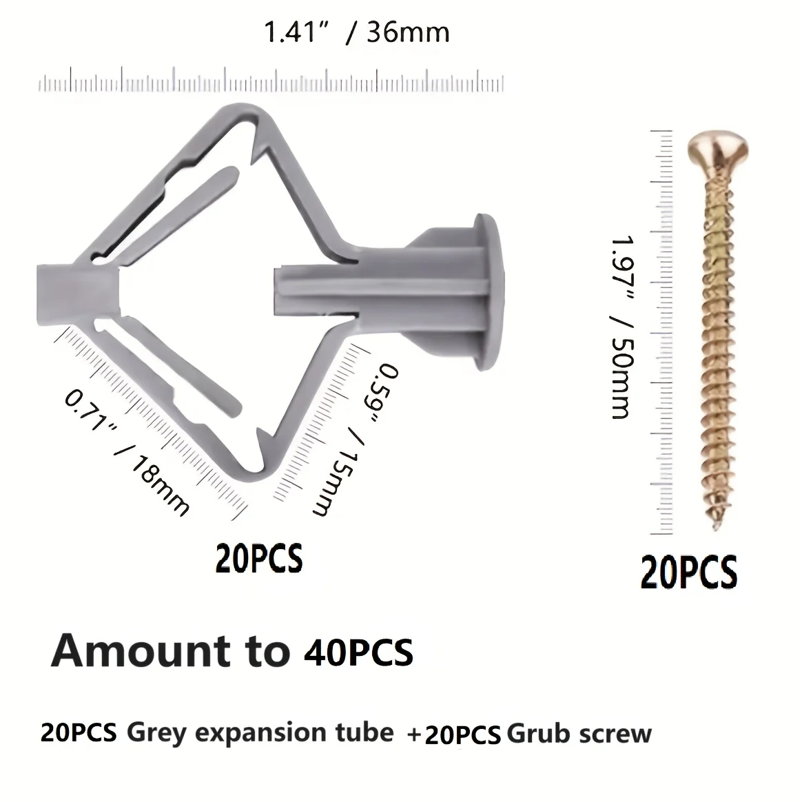 100pcs Drywall Anchor Kit Hollow Wall Anchors Plasterboard Plugs Screws Butterfly Expansion Tube Pipe 50 Set