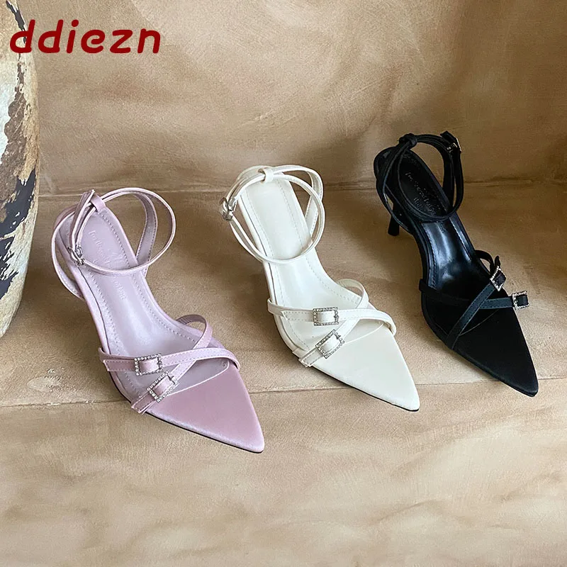 

Fashion Pointed Toe Ladies High Heels Sandals Shoes Ankle Strap Pumps Designer Narrow Band Elegant Women Heeled Sandals Shoes