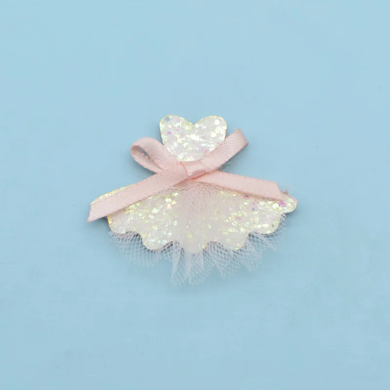 10Pcs Glitter Ballet Skirt Padded Patches Bow-tie Mesh Dress Appliques for DIY Clothes Shoes Crafts Hat Headwear Accessories
