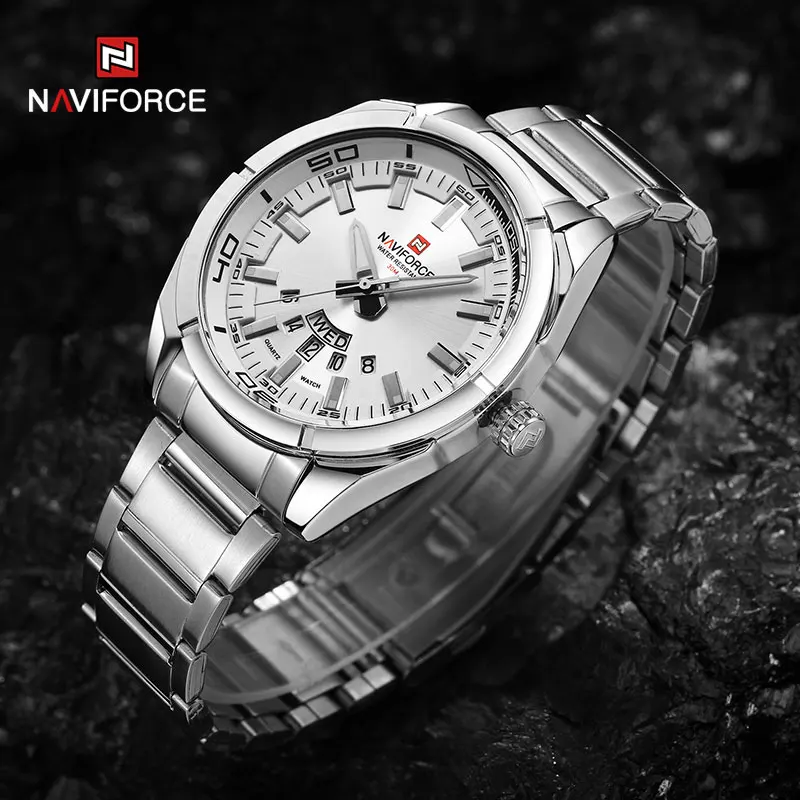 NAVIFORCE Watch Men Fashion Stainless Steel Waterproof Casual Wristwatch Quartz Calendar Sport Military Clock Relogio Masculino