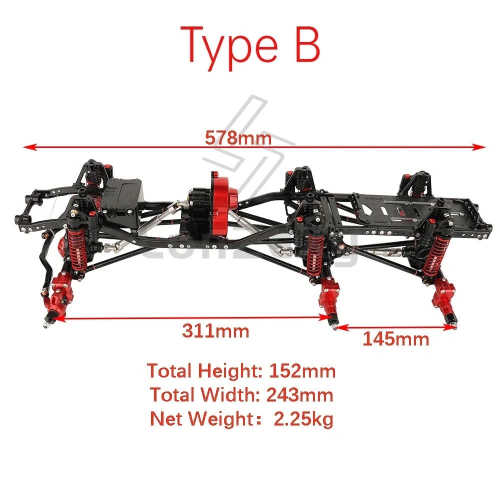 Ulepszone podwozie samochodu RC 6x6 ze stopu metali Pusta rama z 3-osiowymi ogniwami skrzyni biegów DIY do części samochodowych Axial SCX10 1/10 RC