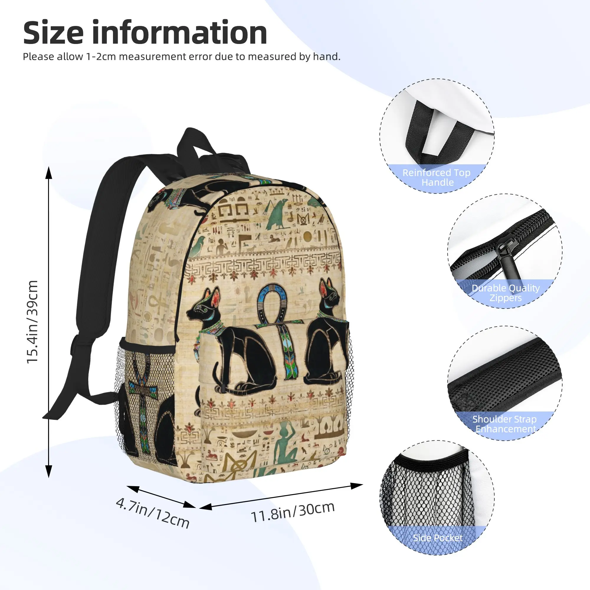 Egyptian Cats and ankh cross Backpack Hot Sale Daypack Large Capacity Boys Girls BookBag Shoulder Bags for Men Women School Bag